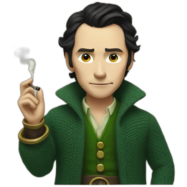 loki wearing a cardigan smoking a pipe emoji