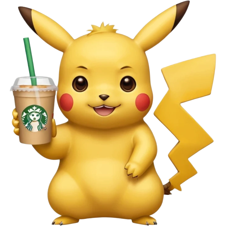 Pikachu drinking Starbucks emoji