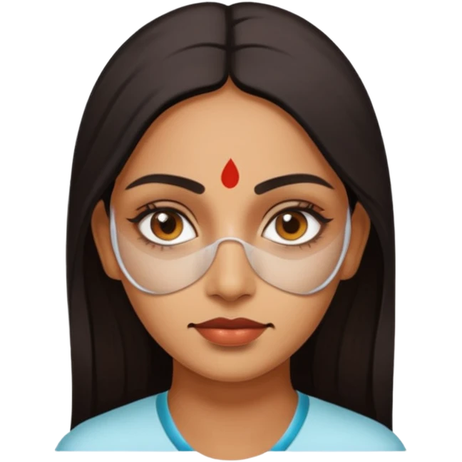 make an emoticon of a woman that has gel-like under eye patches of skincare of transparent color and make the woman slightly indian with only skintone and hair and no other such element and make the patches slightly bigger emoji