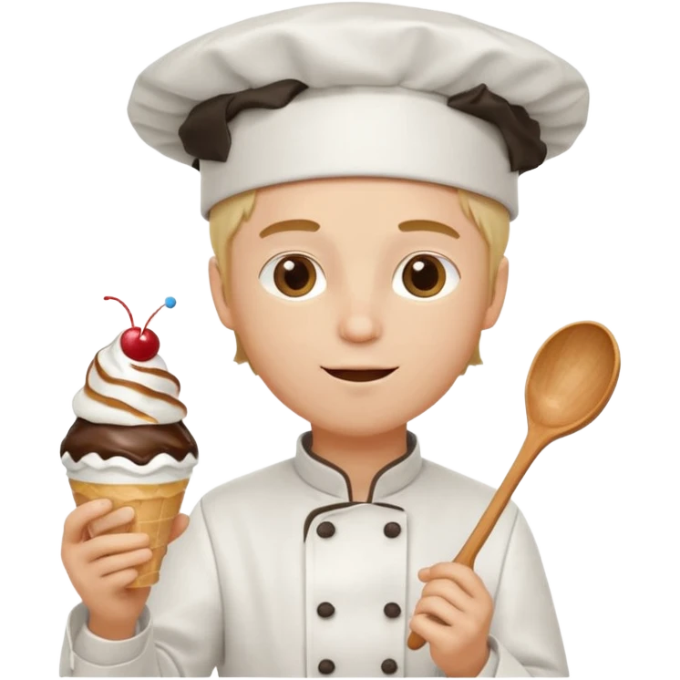 Young Male Chef eating sundae with spoon emoji
