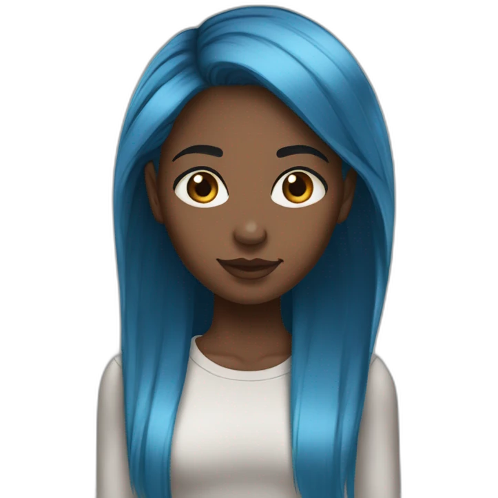 Pretty black girl hazelnut brown eyes with straight blue hair emoji