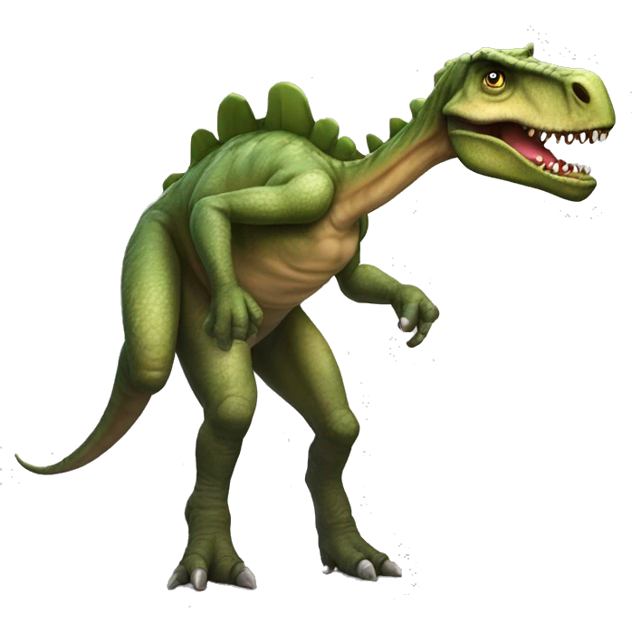 dinozaur Pimpuś w kapeluszu i kwarkami w ręku  emoji
