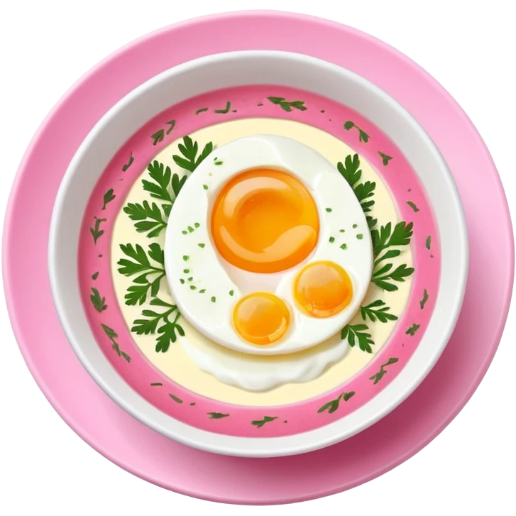 Lithuanian pink cold soup with boiled half cut egg in the middle  emoji