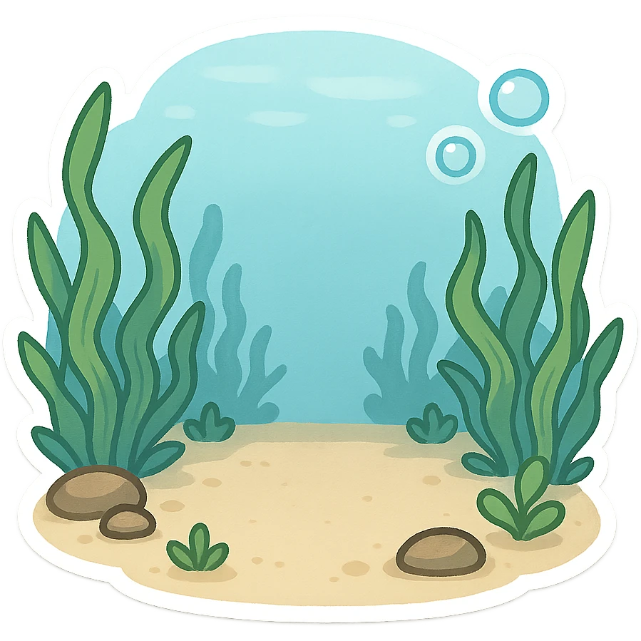 海底，水草，中间片空地 emoji