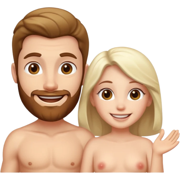 happy white Adam and Eve standing next to each other, fully visible without background emoji
