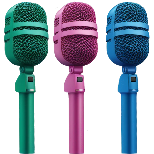 3 microphones green, blue, and pink emoji