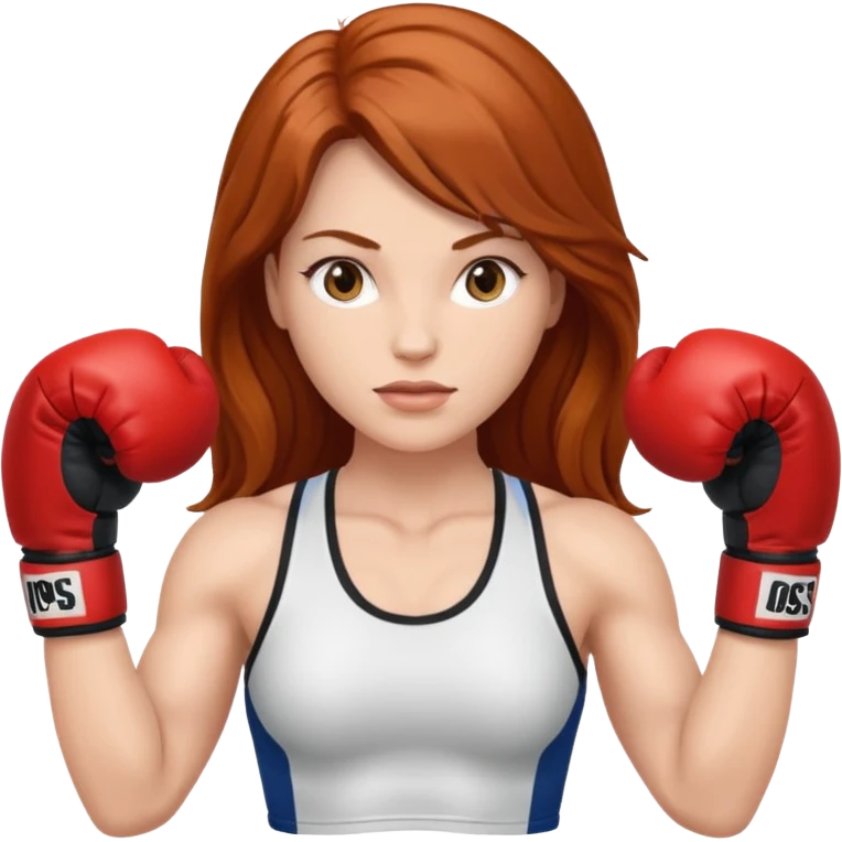 femme avec gants de boxe, châtain rousse cheveux long  emoji