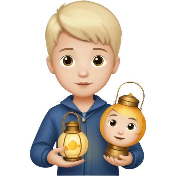little boy holding a lantern with a moon design emoji