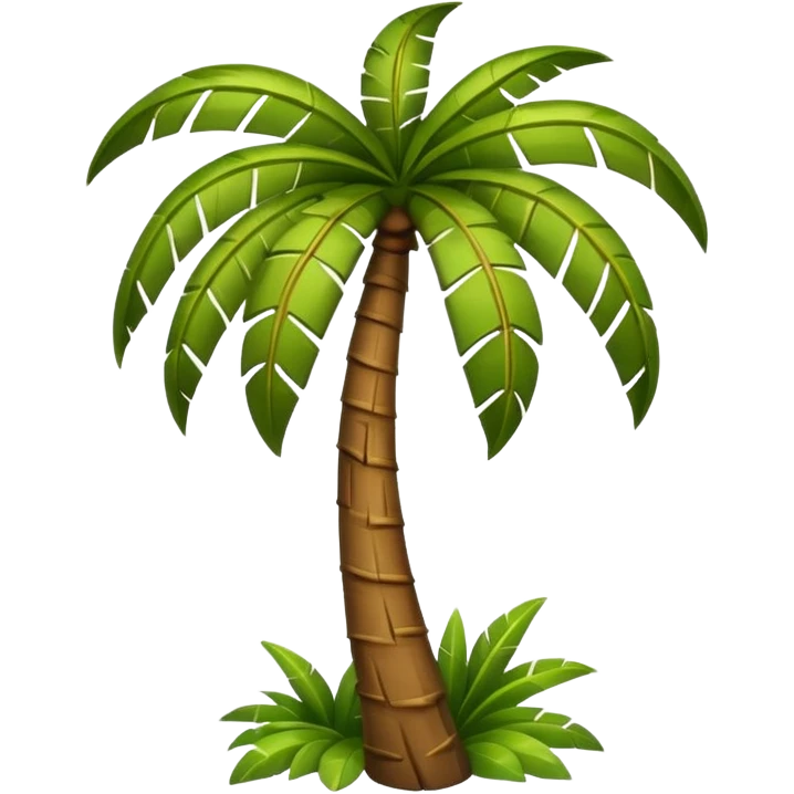 cartoon palm tree in a storm, trunk and leaves blown to the side, sense of movement, emoji style, no background emoji