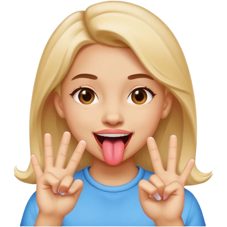Girl with tongue sticking out between two fingers emoji
