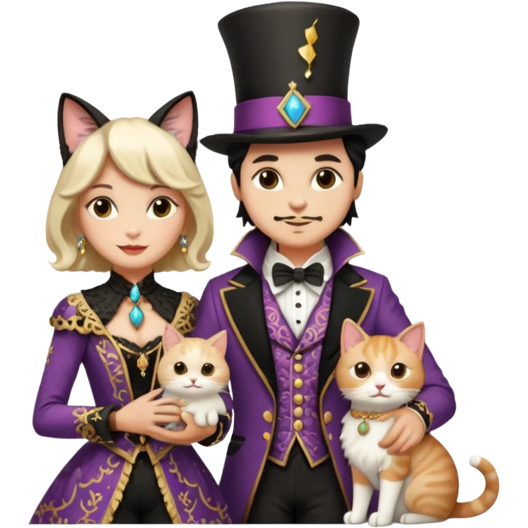 magician couple and their pet cat emoji