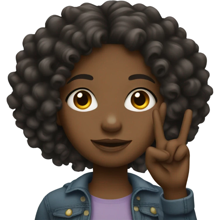 Black girl with curly hair putting peace sign  emoji
