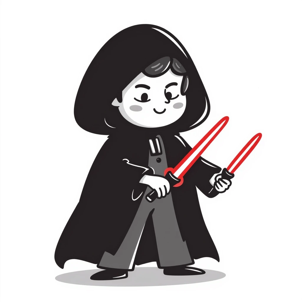 Oreo cookie dressed as a Sith lord with red lightsaber and dark hood emoji