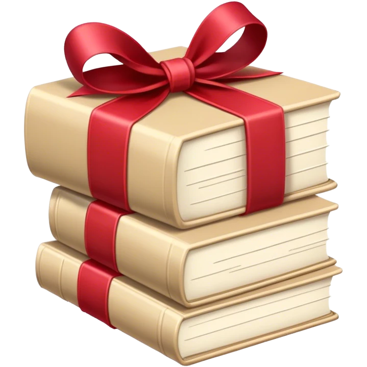 stack of beige books tied with crimson bow emoji