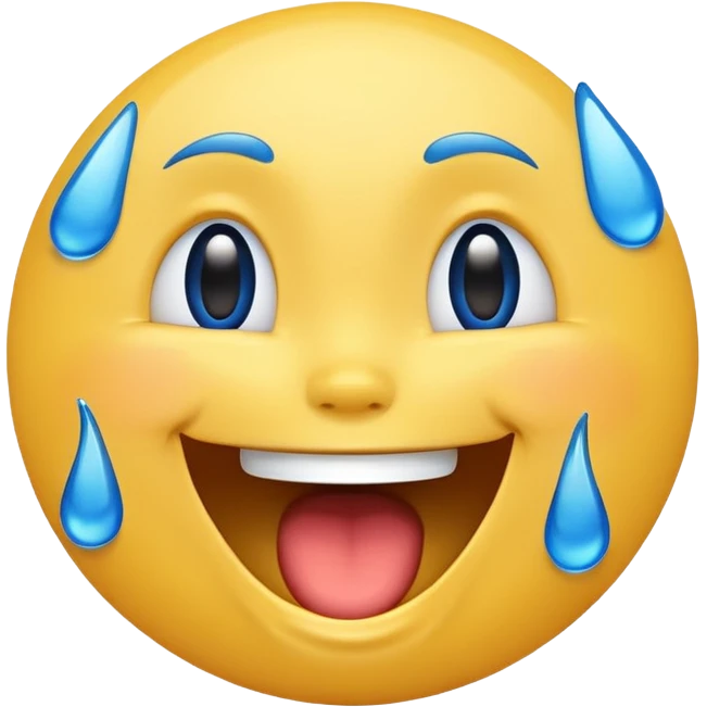 Emoji, yellow round laughing face, blue tears of joy on it  emoji