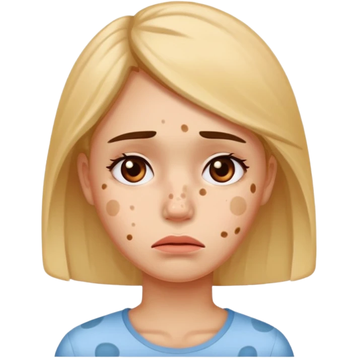The woman's face has acne, spots on her face, and she makes a sad face. emoji