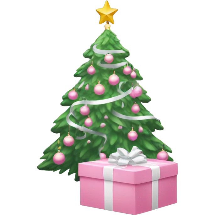 Light pink Christmas gifts under a white Christmas tree  emoji