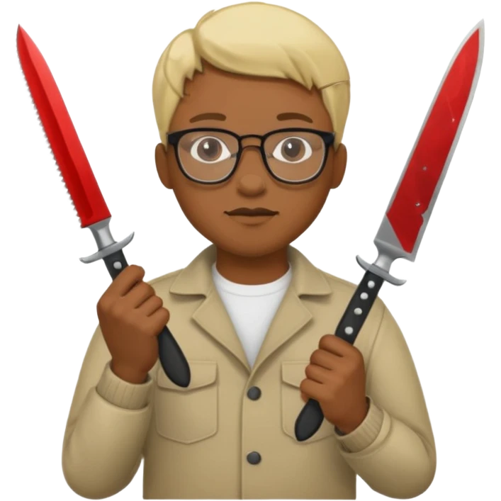 blonde black man with glasses and knives emoji