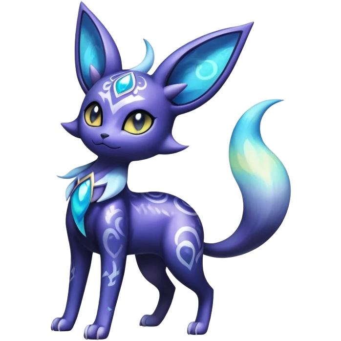 Shiny Exotic Badass Colorful Ethereal Royal Mysterious Gothic Espeon-Meowstic-Umbreon-Pokémon-Fakémon-hybrid-creature (full body) with random pattern-markings emoji
