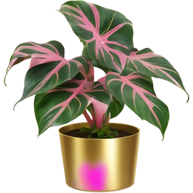 Philodendron pink princess in gold planter emoji