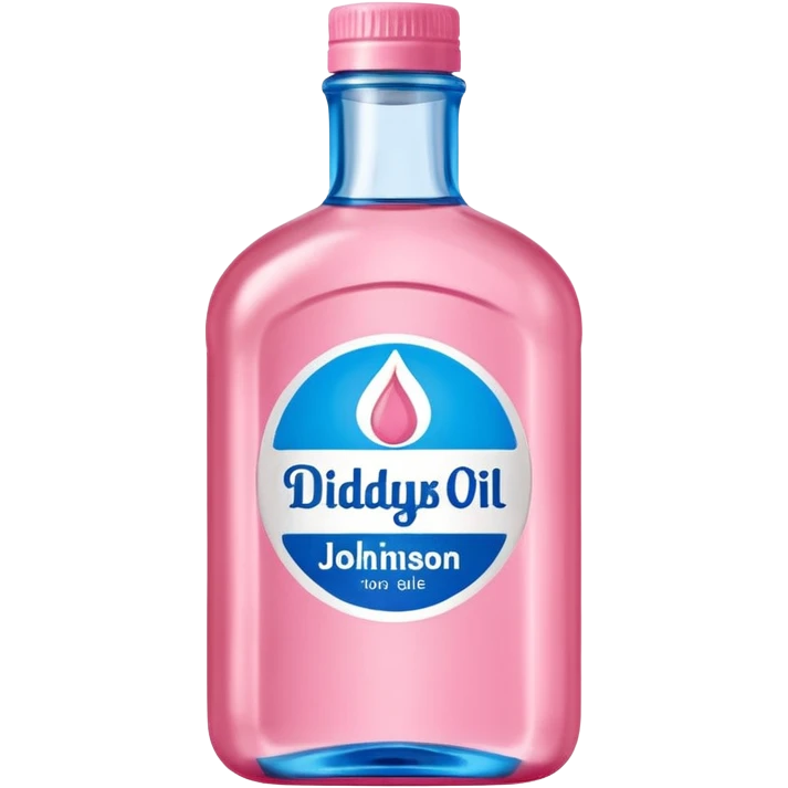 bottle of oil blue top pink outside with logo that says Diddys Oil Johnson and Johnson bottle  emoji