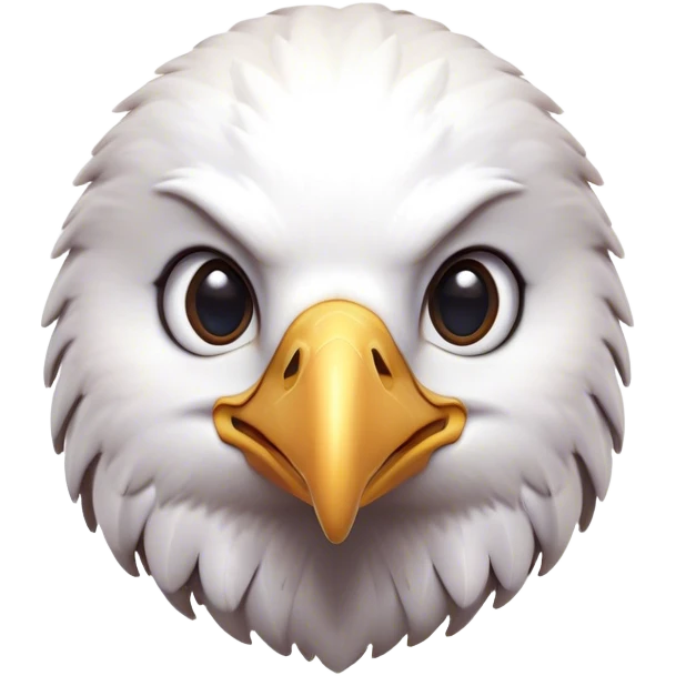 Cinematic Cute American Eagle Portrait Emoji, Head tilted playfully and inquisitively, featuring a streamlined form with a subtle blend of dark and white plumage and round, sparkling eyes full of spirited charm, Simplified yet irresistibly adorable features, highly detailed, glowing with a warm, inviting glow, high shine, affectionate and lively, stylized with a touch of whimsical aerial grace, soft glowing outline, capturing the essence of a mischievous yet endearing American eagle that seems as if it could glide out of the screen into your heart! emoji