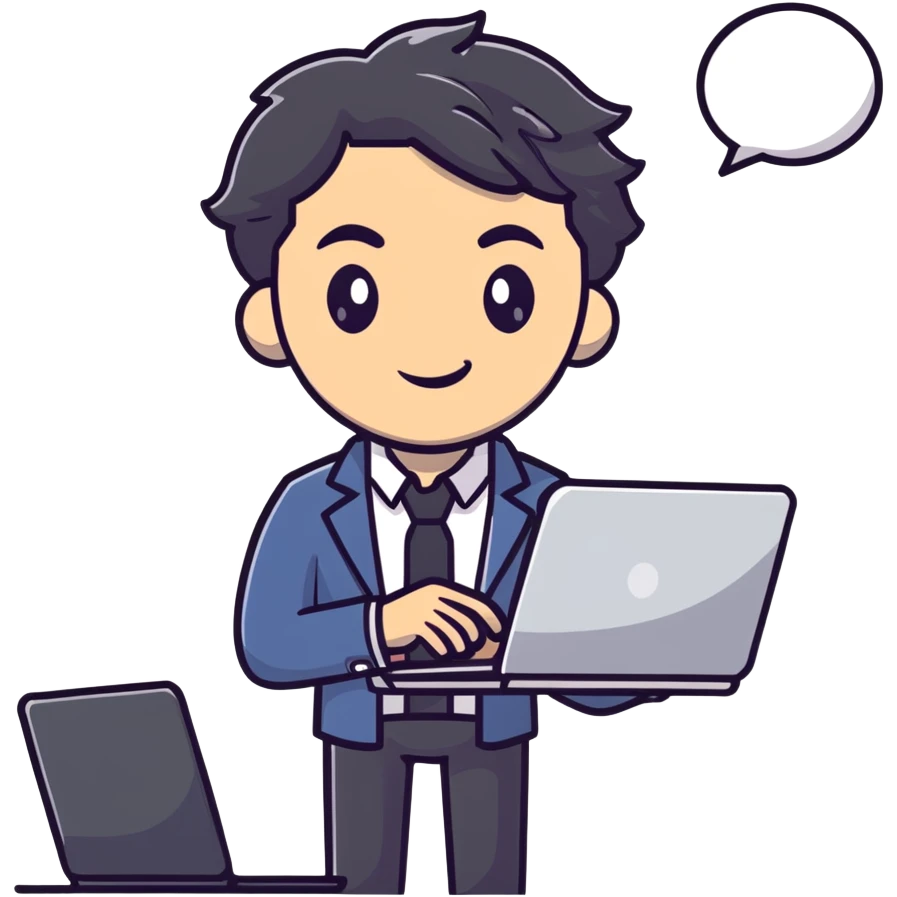 Business strategist man with black wavy hair, stubble, chiseled face, wearing blazer and button-up shirt, holding laptop, confident expression emoji