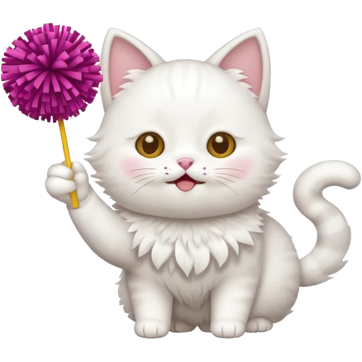 cheerleading white cat with pom pom emoji