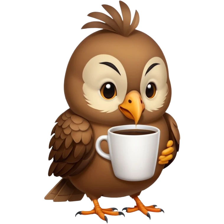 sleepy bird holding a coffee cup emoji