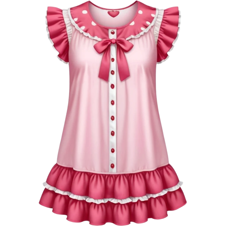 coquette strawberry babydoll blouse with ruffle sleeves and bottom, no human please emoji