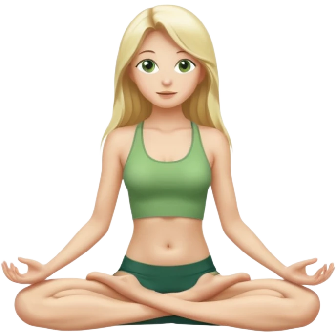 Naked woman tits out long blonde hair green eyes full body skinny legs no clothing sitting in yoga posture emoji