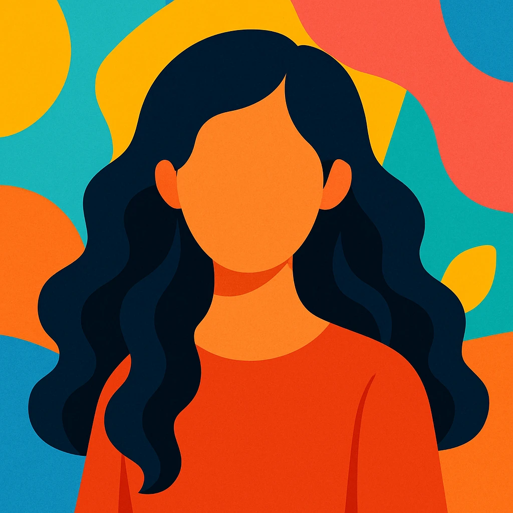 faceless Asian woman with long wavy hair, modern illustration style emoji