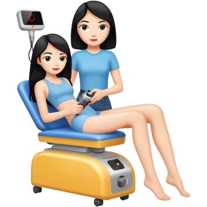 white girl with black hair getting a laser hair removal on her leg emoji