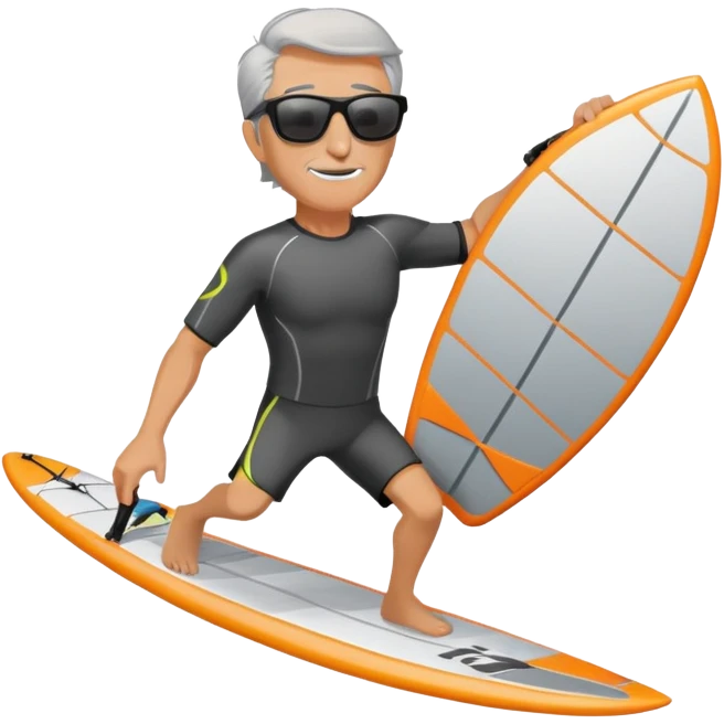 A guy with gray hairs who is kitesurfing with a foilboard  emoji
