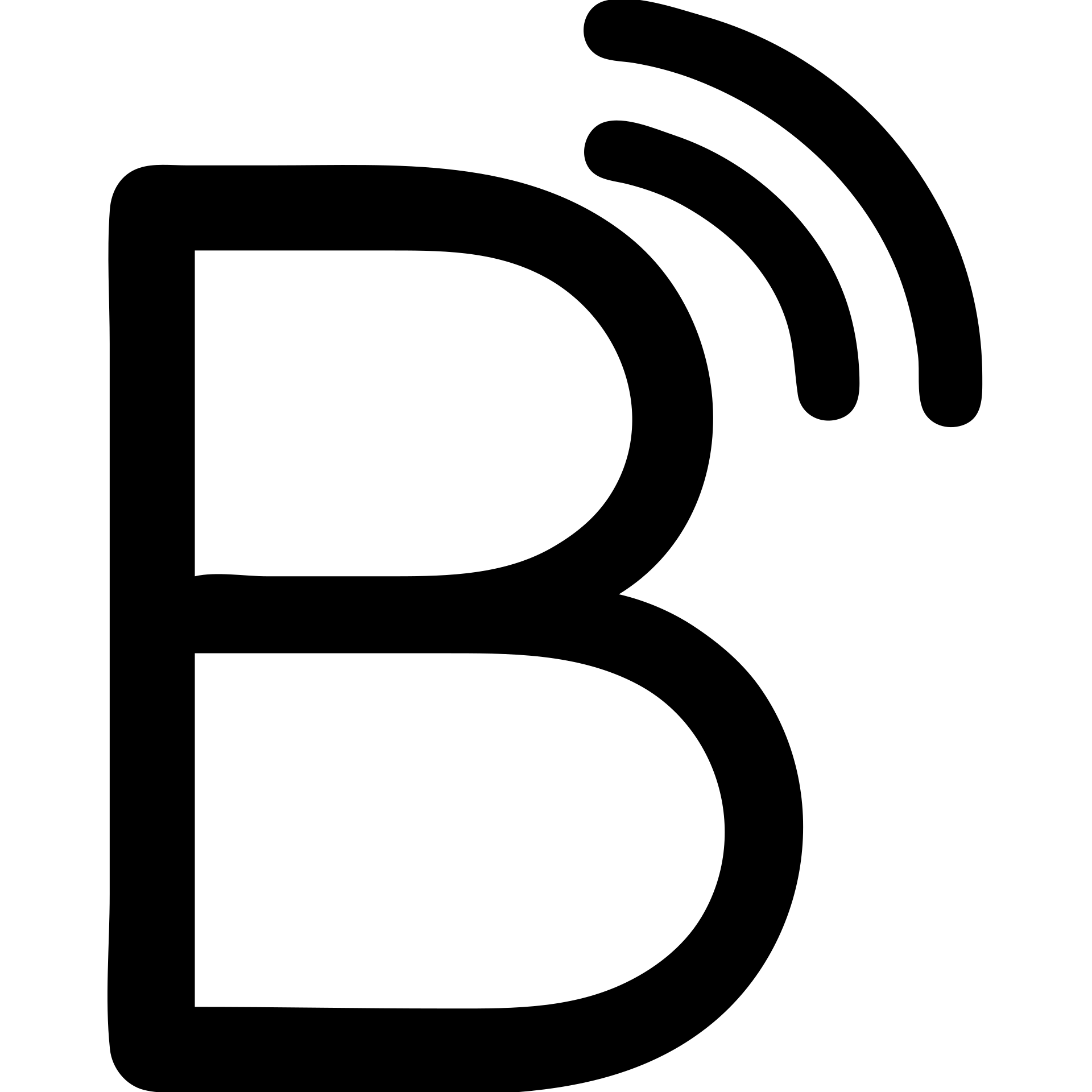 Monoline capital B whose upper loop breaks into three outward arcs emoji