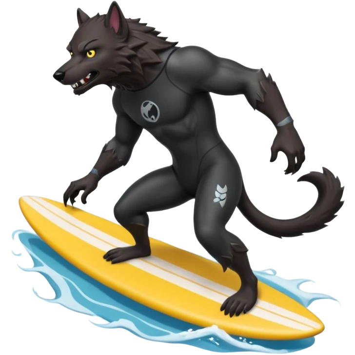 A werewolf surfing in a wetsuit emoji