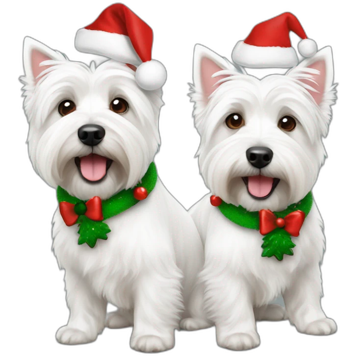 two west highland white terriers with a christmas theme emoji