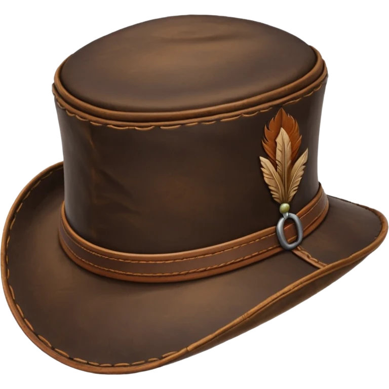A large wide-brimmed 17th-century leather hat, made of dark brown aged leather. The brim is broad and slightly curved downward, designed to provide strong protection from sun and rain. emoji