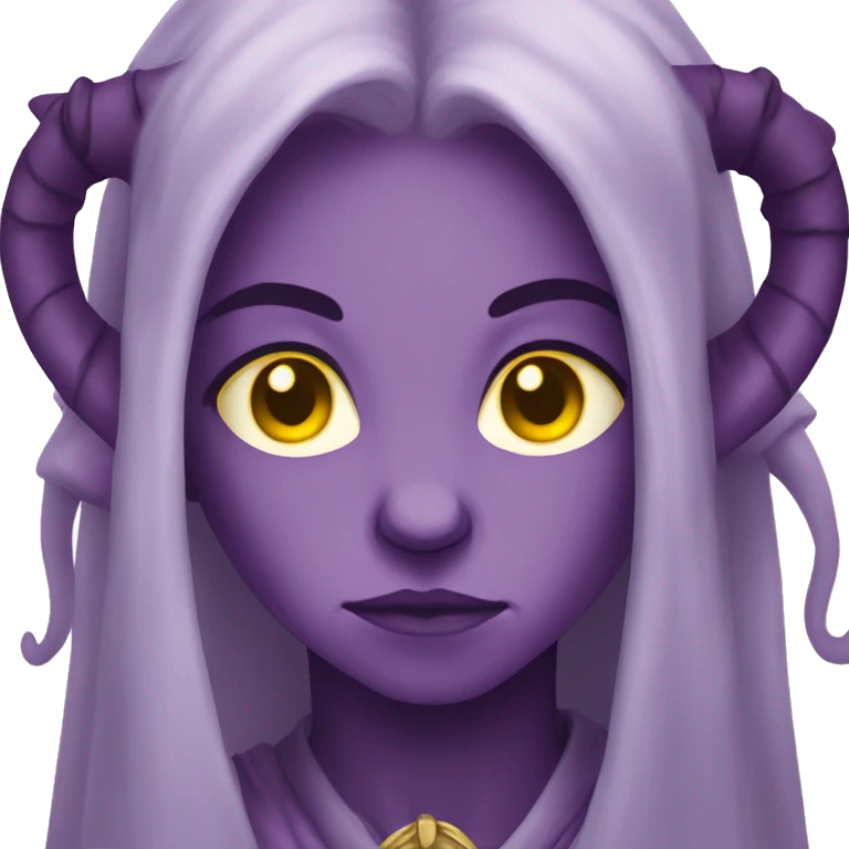 Puple tiefling with yellow eyes crying emoji