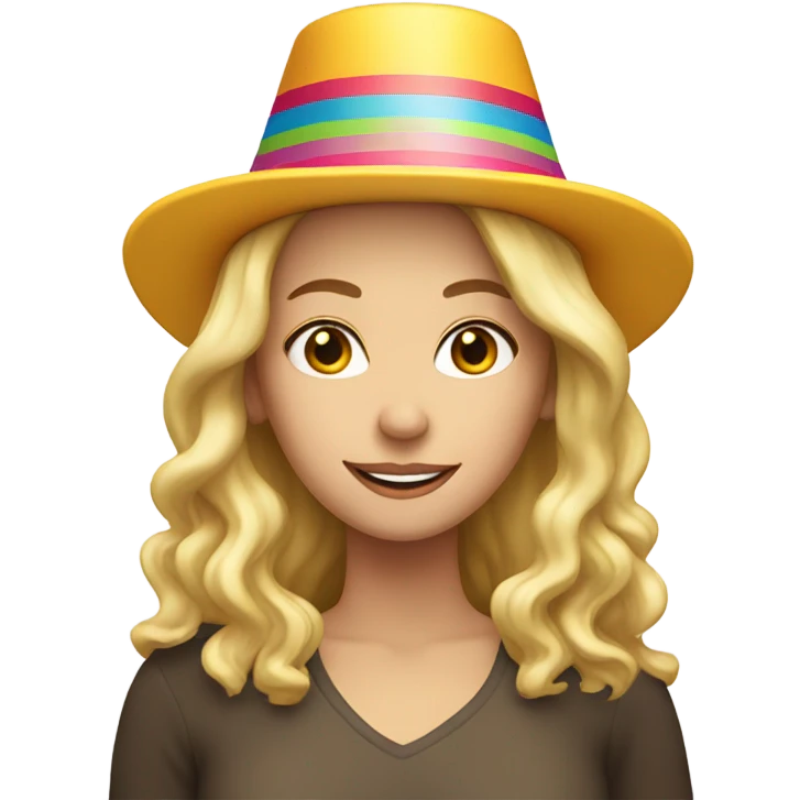 White woman, long hair, blonde hair, wavy hair, birthday hat emoji