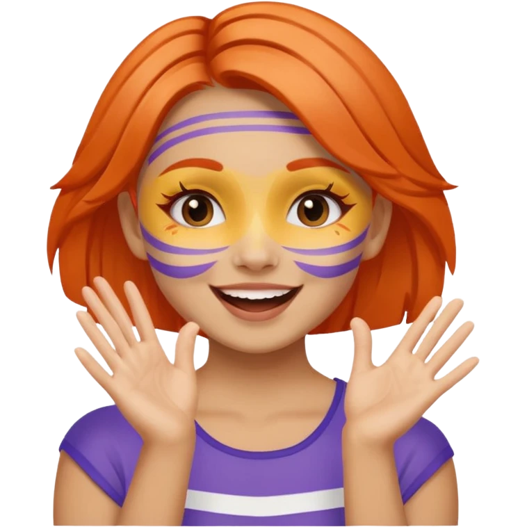 A cheerful girl with face paint stripes, clapping her hands with joy. emoji