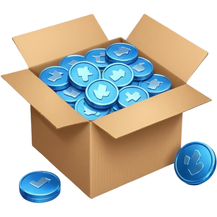 blue coins in a cardboard package emoji