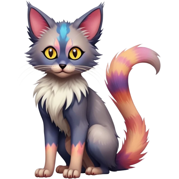 Colorful exotic Fantasy-Ragdoll-Fakémon-Lykoi-feline-hybrid (full body) emoji
