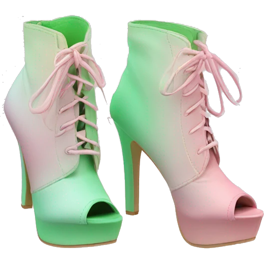 Realistic isolated top view of a pair of pastel green to pastel pink ombre peep toe ankle bootie boots.  emoji