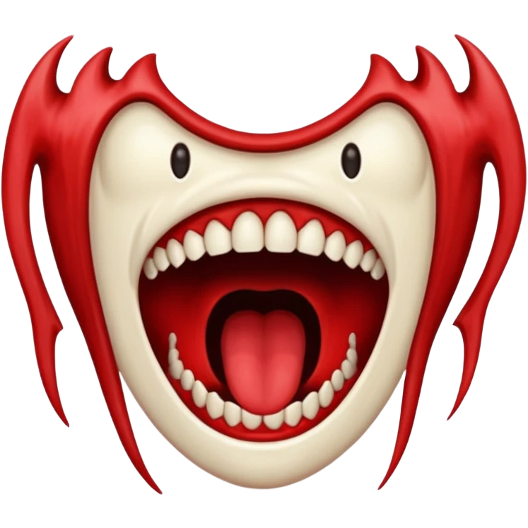 Floating screaming mouth emerging from darkness, sharp teeth, void inside emoji