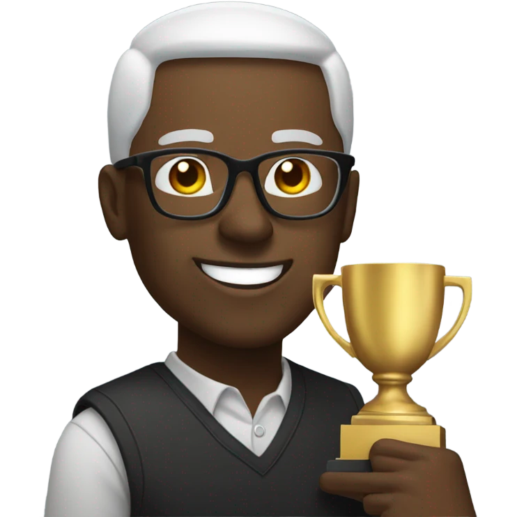 Bald black man with glasses on trophy  emoji