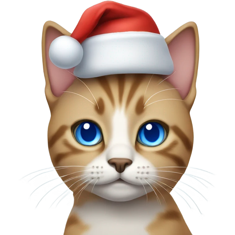 Cat with blue eyes wearing a Santa hat emoji