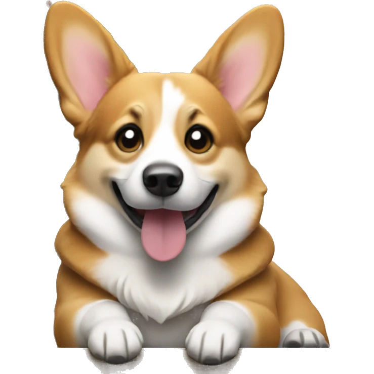 Female corgi is sitting in front of Christmas tree  emoji
