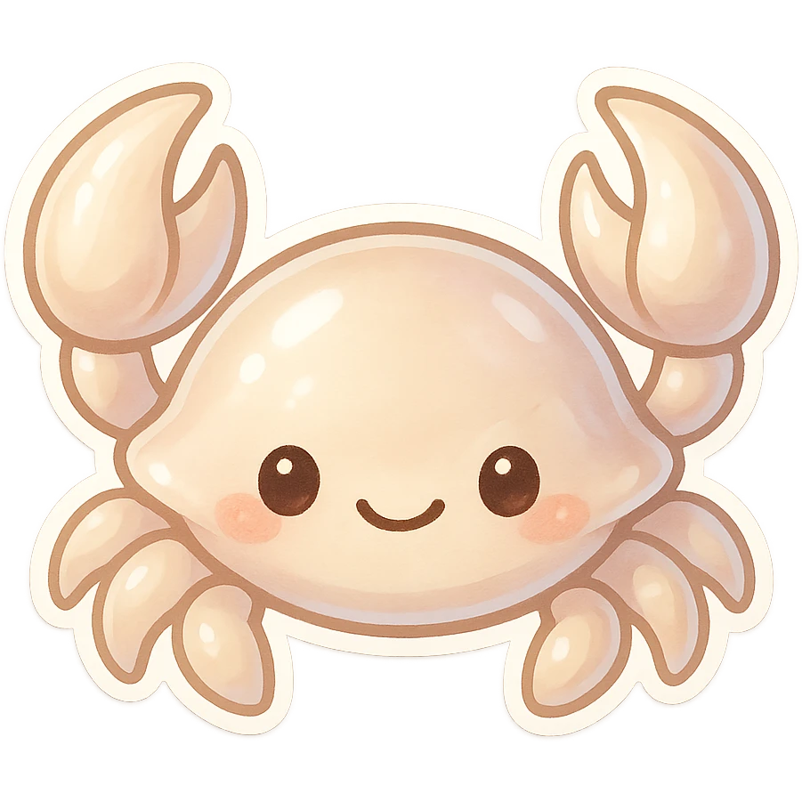 chibi-style crab in pearl tones, glossy shell, sweet smile, no background emoji