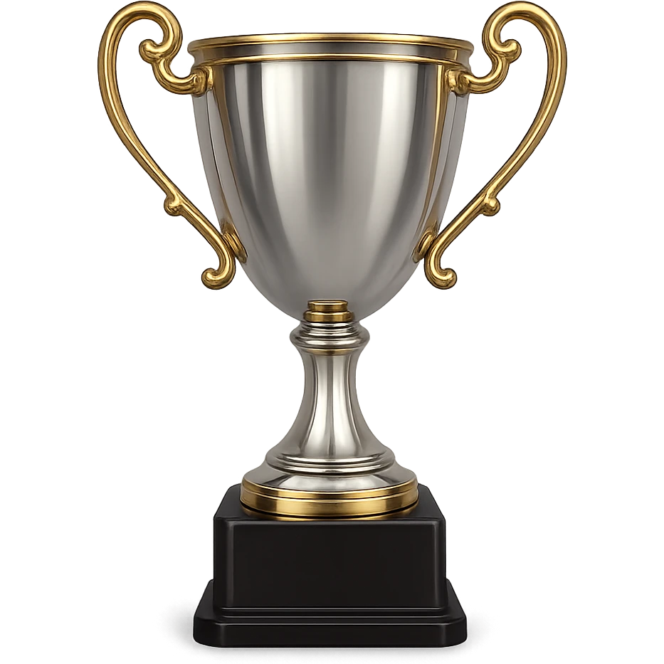 a silver trophy with gold accents, elegant and shiny, transparent background emoji